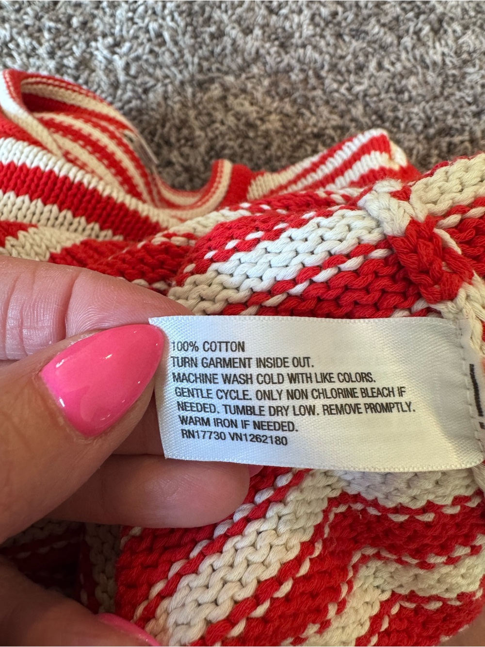 A New Day Red White Striped Shrunken Sweater 100% Cotton Crew Neck S - Picture 6 of 8